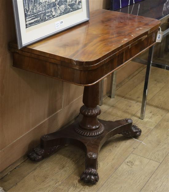 A Regency mahogany card table W.92cm
